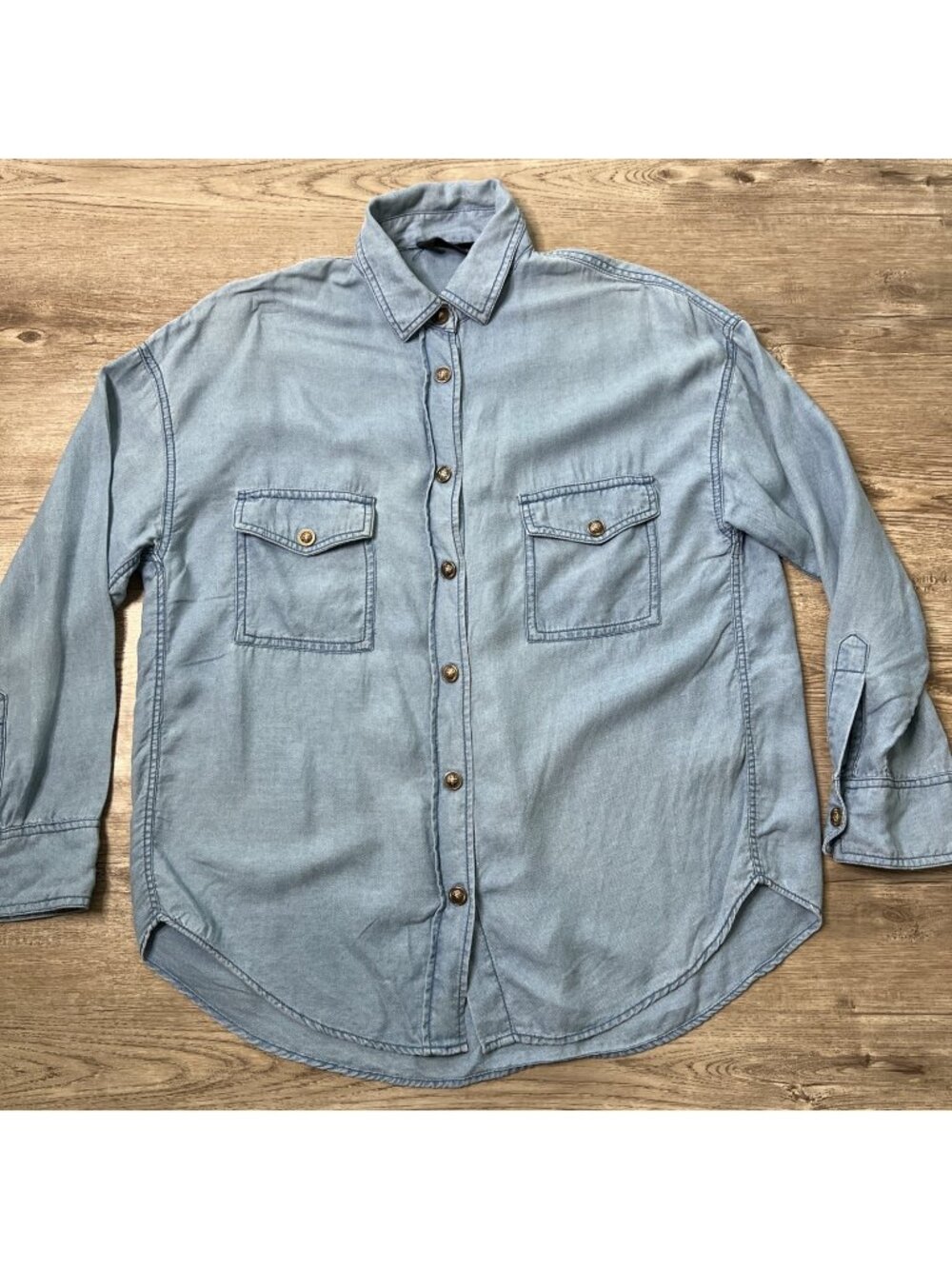 The Kooples Jeans Chambray Western Shirt Mens M Blue Lyocell Long Sleeve